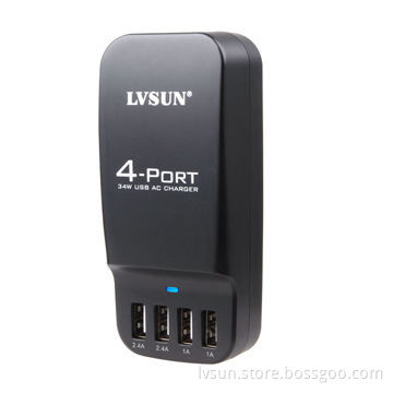 4 Independent USB Port Charger with Optional Power Cord can Charge 2 iPad and 2 iPhone
